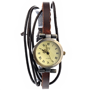 BuySKU69409 Retro Style Round Case Soft PU Band Women's Quartz Wrist Watch (Dark Brown)