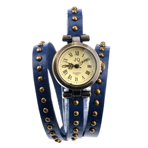 BuySKU69406 Retro Style Round Rivets Decorated Soft PU Band Women's Quartz Wrist Watch with Round Case (Blue)