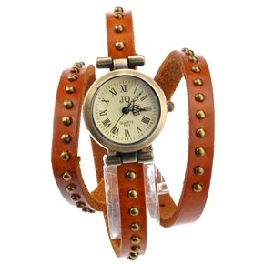 BuySKU69403 Retro Style Round Rivets Decorated Soft PU Band Women's Quartz Wrist Watch with Round Case (Brown)