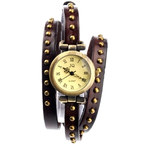 BuySKU69401 Retro Style Round Rivets Decorated Soft PU Band Women's Quartz Wrist Watch with Round Case (Coffee)