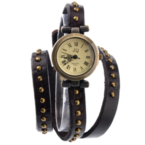 BuySKU69407 Retro Style Round Rivets Decorated Soft PU Band Women's Quartz Wrist Watch with Round Case (Dark Brown)