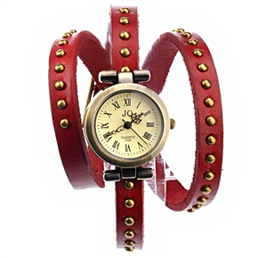 BuySKU69402 Retro Style Round Rivets Decorated Soft PU Band Women's Quartz Wrist Watch with Round Case (Red)