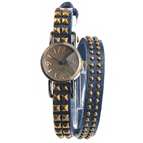 BuySKU69390 Retro Style Round & Square Rivets Decorated Soft PU Band Women's Quartz Wrist Watch with Round Case (Blue)