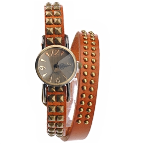 BuySKU69392 Retro Style Round & Square Rivets Decorated Soft PU Band Women's Quartz Wrist Watch with Round Case (Brown)