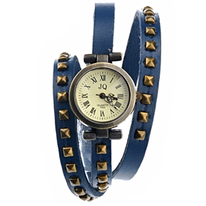 BuySKU69387 Retro Style Square Rivets Decorated Soft PU Band Women's Quartz Wrist Watch with Round Case (Blue)