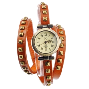 BuySKU69383 Retro Style Square Rivets Decorated Soft PU Band Women's Quartz Wrist Watch with Round Case (Brown)
