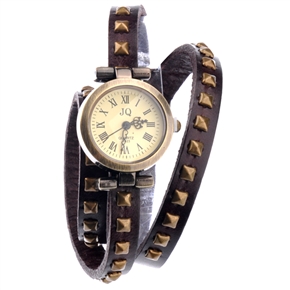 BuySKU69388 Retro Style Square Rivets Decorated Soft PU Band Women's Quartz Wrist Watch with Round Case (Coffee)