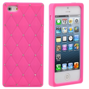 BuySKU69731 Sparkling Rhinestones Style Diamond Pattern Soft Silicone Protective Back Case Cover for iPhone 5 (Rosy)