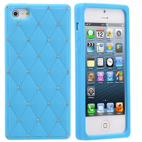 BuySKU69730 Sparkling Rhinestones Style Diamond Pattern Soft Silicone Protective Back Case Cover for iPhone 5 (Sky-blue)