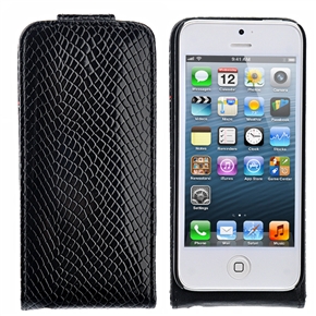 BuySKU69302 Up-down Open Snake-skin Pattern PU Protective Case Cover with Inner Hard Back Case & Card Holder for iPhone 5 (Black)