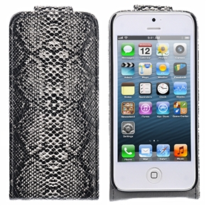 BuySKU69300 Up-down Open Snake-skin Pattern PU Protective Case Cover with Inner Hard Back Case & Card Holder for iPhone 5 (Grey)