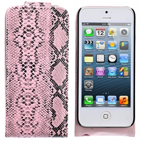 BuySKU69297 Up-down Open Snake-skin Pattern PU Protective Case Cover with Inner Hard Back Case & Card Holder for iPhone 5 (Pink)