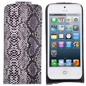 BuySKU69298 Up-down Open Snake-skin Pattern PU Protective Case Cover with Inner Hard Back Case & Card Holder for iPhone 5 (Purple)