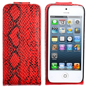 BuySKU69299 Up-down Open Snake-skin Pattern PU Protective Case Cover with Inner Hard Back Case & Card Holder for iPhone 5 (Red)