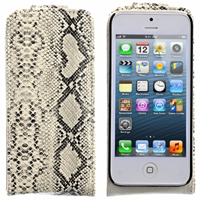 BuySKU69301 Up-down Open Snake-skin Pattern PU Protective Case Cover with Inner Hard Back Case & Card Holder for iPhone 5 (White)