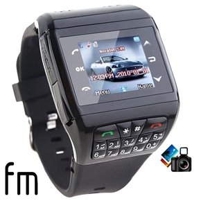 BuySKU52437 1.2" Touch Screen Single SIM Card Unlocked Watch-shaped Mobile Cell Phone with Bluetooth & Camera (Black)
