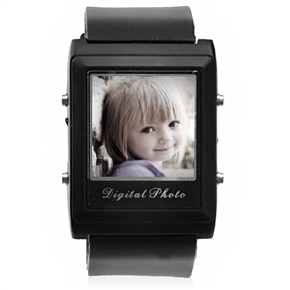 BuySKU66430 1.5-inch Screen Watch Shaped Mini Digital Photo Frame with Silicone Band & USB Jack (Black)