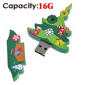 BuySKU66894 16G Christmas Tree Shaped Rubber USB Flash Drive (Large Size)