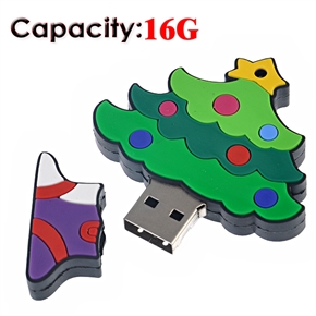 BuySKU66892 16G Christmas Tree Shaped Rubber USB Flash Drive (Small Size)