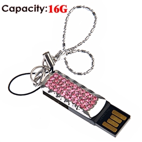 BuySKU60486 16G USB Flash Drive U Disk with Metal Case & Crystal Decoration (Pink)