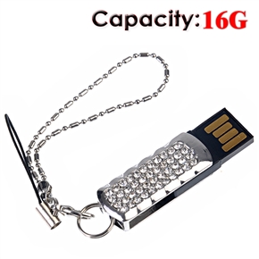 BuySKU60487 16G USB Flash Drive U Disk with Metal Case & Crystal Decoration (White)