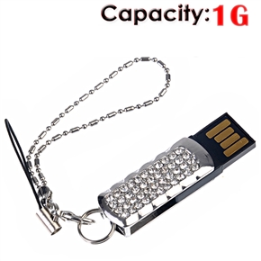 BuySKU60494 1G USB Flash Drive with Metal Case & Crystal Decoration (White)