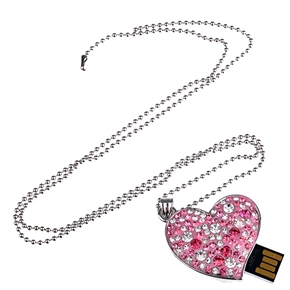 BuySKU60732 1GB U Disk Heart Shaped USB Flash Memory Drive with Rhinestone