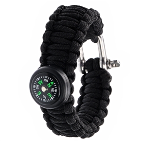 BuySKU64419 2-in-1 Parachute Cord Survival Bracelet with Compass & Steel Buckle for Outdoor Activities (Black)