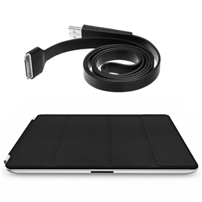 BuySKU67953 2-in-1 Ultra-thin Smart PU Cover & 1M Flat Noodle Style USB Data Charging Cable Set for The new iPad - 2 pcs/set (Black)