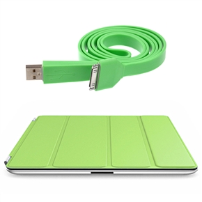 BuySKU67955 2-in-1 Ultra-thin Smart PU Cover & 1M Flat Noodle Style USB Data Charging Cable Set for The new iPad - 2 pcs/set (Green)