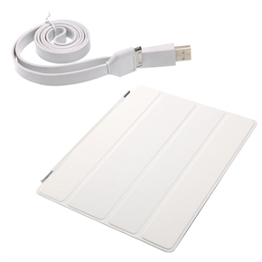BuySKU67958 2-in-1 Ultra-thin Smart PU Cover & 1M Flat Noodle Style USB Data Charging Cable Set for The new iPad - 2 pcs/set (White)