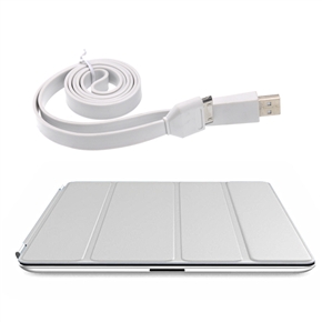 BuySKU67952 2-in-1 Ultra-thin Smart PU Cover & 1M Flat Noodle Style USB Data Charging Cable Set for The new iPad (Grey & White)