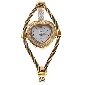 BuySKU57897 26 Rhinestones Heart Shape Design Bracelet Wrist Watch with Steel Rope band