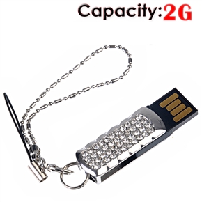 BuySKU60493 2G USB Flash Drive with Metal Case & Crystal Decoration (White)