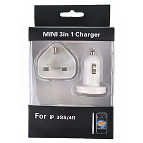 BuySKU60514 3-in-1 AC Adapter Charger for iPad/iPhone 3GS/4 with Car Charger & USB Charging Cable (White)