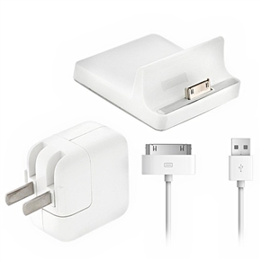 BuySKU67457 3-in-1 Mini Charging Dock Station & US-plug 10W Power Charger with USB Cable for iPad /iPad 2 /The new iPad (White)