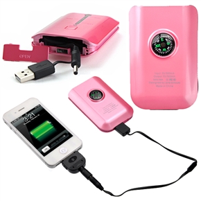 BuySKU64542 3000mAh Portable Mobile Power Bank Emergency Charger with Compass & Flashlight for iPhone Cellphone MP4 PSP PDA (Pink)