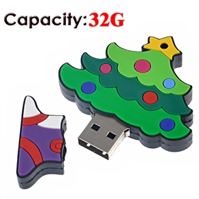BuySKU66891 32G Christmas Tree Shaped Rubber USB Flash Drive (Small Size)