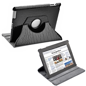 BuySKU63212 360 Degree Rotating Crocodile Pattern PU Leather Case Cover with Stand for The new iPad (Black)