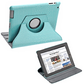 BuySKU63185 360 Degree Rotating Crocodile Pattern PU Leather Case Cover with Stand for The new iPad (Blue)