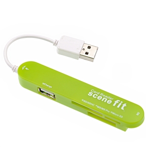 BuySKU65439 4-in-1 High-speed 480Mbps USB 2.0 Super Hub & Memory Card Reader (Light Green)