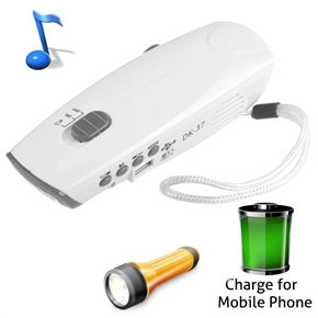BuySKU66946 4-in-1 Multi-functional Hand-cranked Loud Speaker with FM Radio & LED Torch & Phone Charger & TF/3.5mm Slots (White)