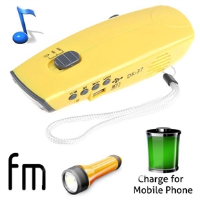 BuySKU66947 4-in-1 Multi-functional Hand-cranked Loud Speaker with FM Radio & LED Torch & Phone Charger & TF/3.5mm Slots (Yellow)