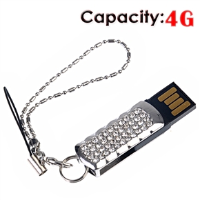 BuySKU60492 4G USB Flash Drive with Metal Case & Crystal Decoration (White)