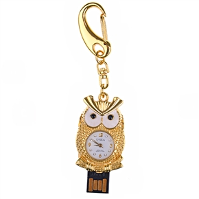 BuySKU60667 4GB U Disk Owl Design Flash Memory Drive with Clock (Golden)