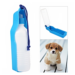 BuySKU65255 500ML Pet Dog Cat Portable Plastic Drinking Bottle Bowl for Outdoor Use (Blue)