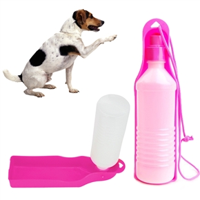 BuySKU65257 500ML Pet Dog Cat Portable Plastic Drinking Bottle Bowl for Outdoor Use (Pink)