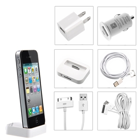 BuySKU67561 6-in-1 Car Charger & US-plug Power Adapter & Charging Dock with 3 USB Cables for iPhone 3G /iPhone 4 /iPhone 4S (White)