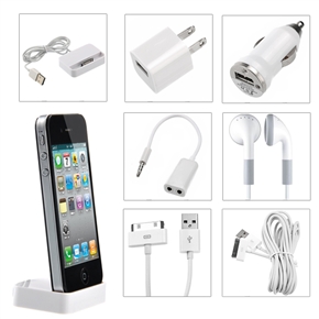 BuySKU66186 7-in-1 Multifunctional Charger Kit with Stereo Headset /USB Cable /3.5mm Audio Splitter for iPhone 4 /iPhone 4S (White)