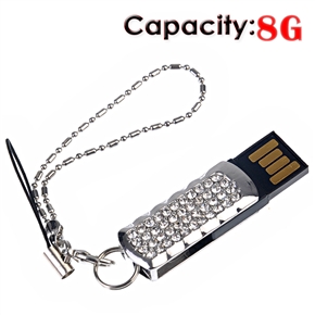 BuySKU60491 8G USB Flash Drive with Metal Case & Crystal Decoration (White)